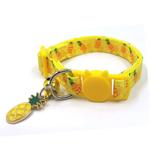 Cat collar with bell, fruit print designs
