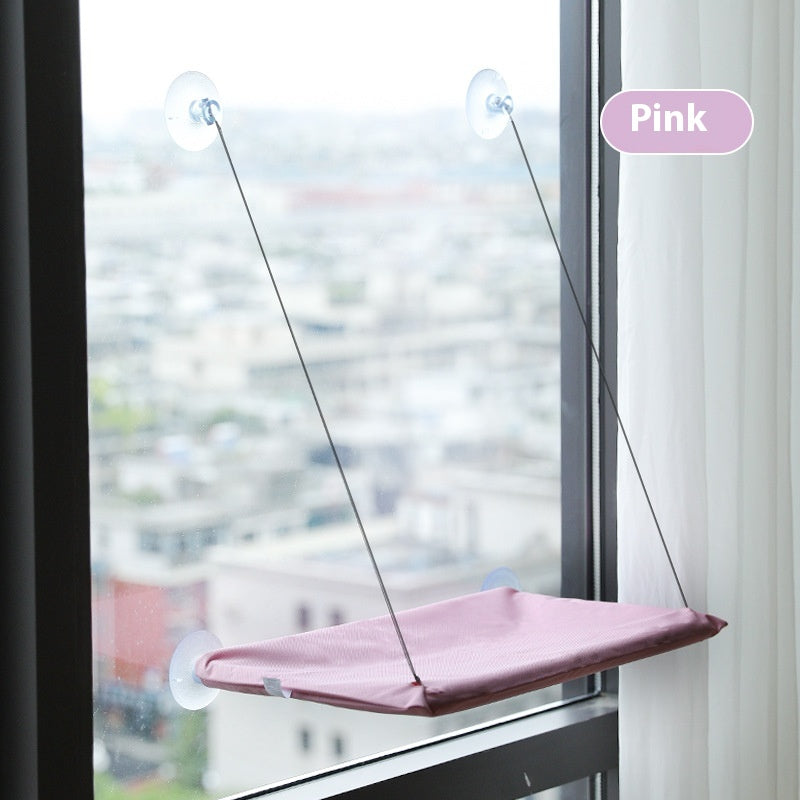 Pink cat hammock with suction cups for indoor window sun lounging