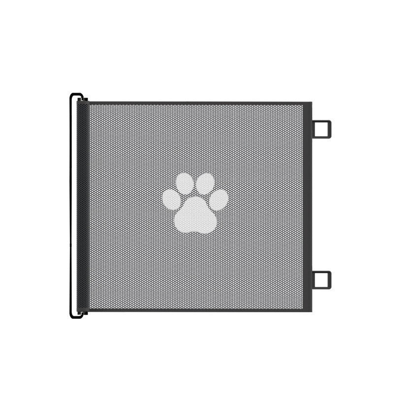 Black mesh screen with a white paw print 