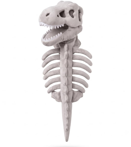 Close-up of dinosaur skeleton design on dog hoodie hood