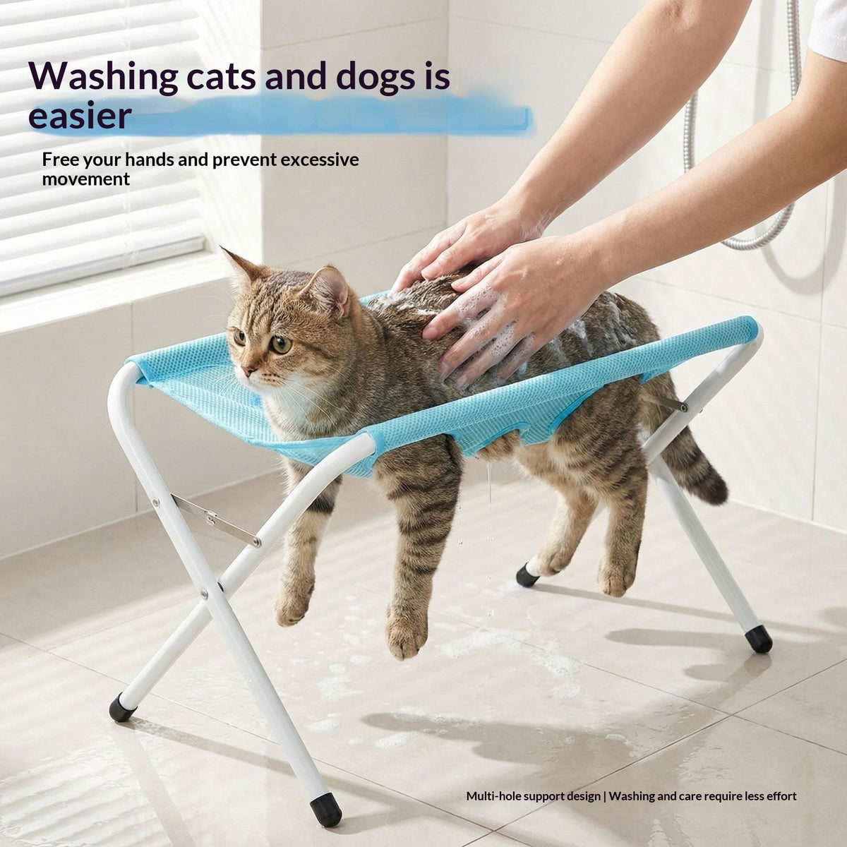 Foldable pet bath hammock elevated bathing stand for cats and dogs