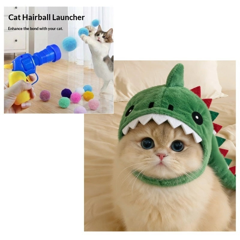 Cat modeling dinosaur hooded headgear, warm and cozy