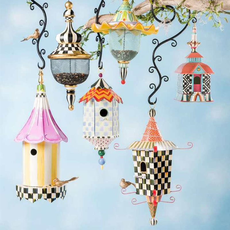 Hand-painted pendant bird feeder, metal and resin design