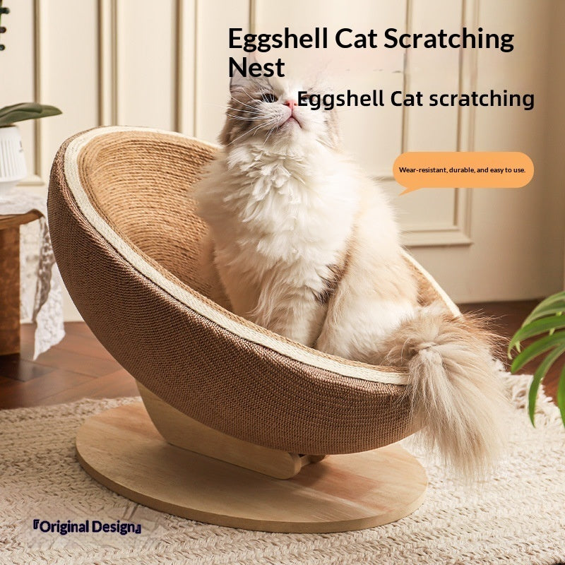 Cat scratching post with eggshell cup bed and scratch pad