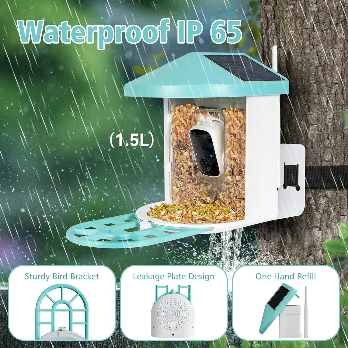 Smart bird feeder camera installed outdoors