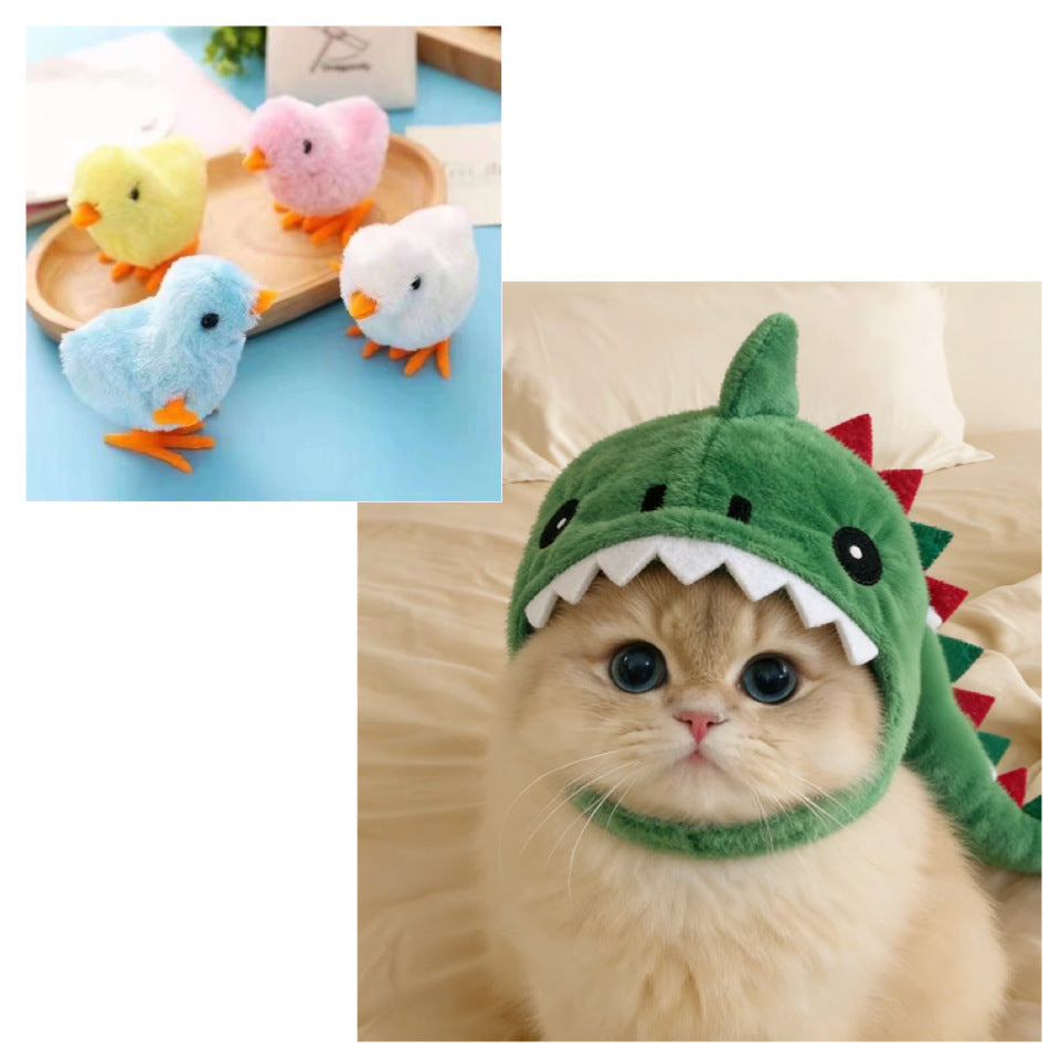 Close-up of embroidered dinosaur cat headgear design
