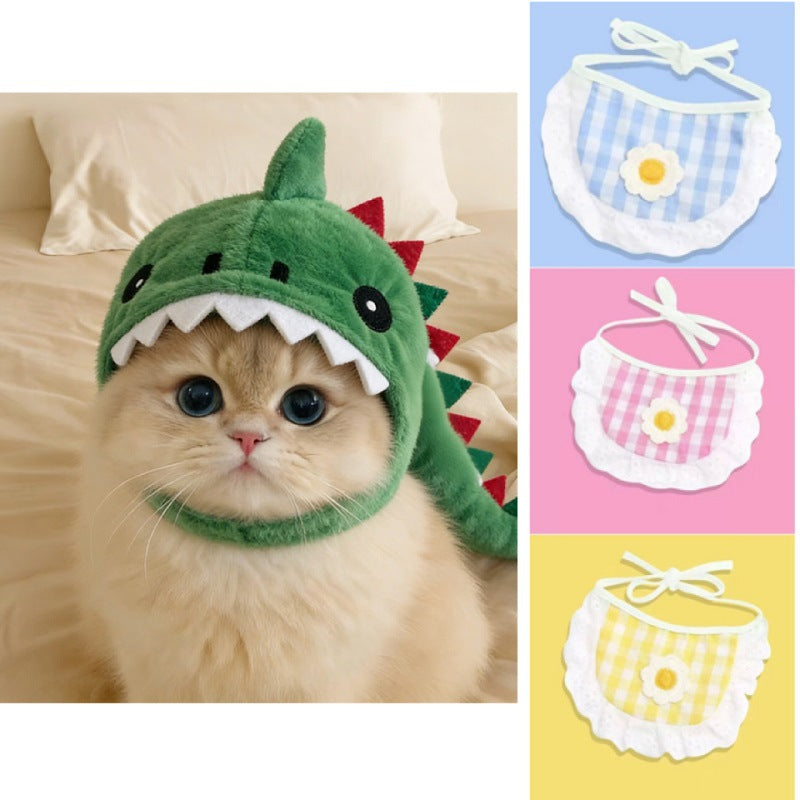 Dinosaur cat hood accessory set with toy attachments