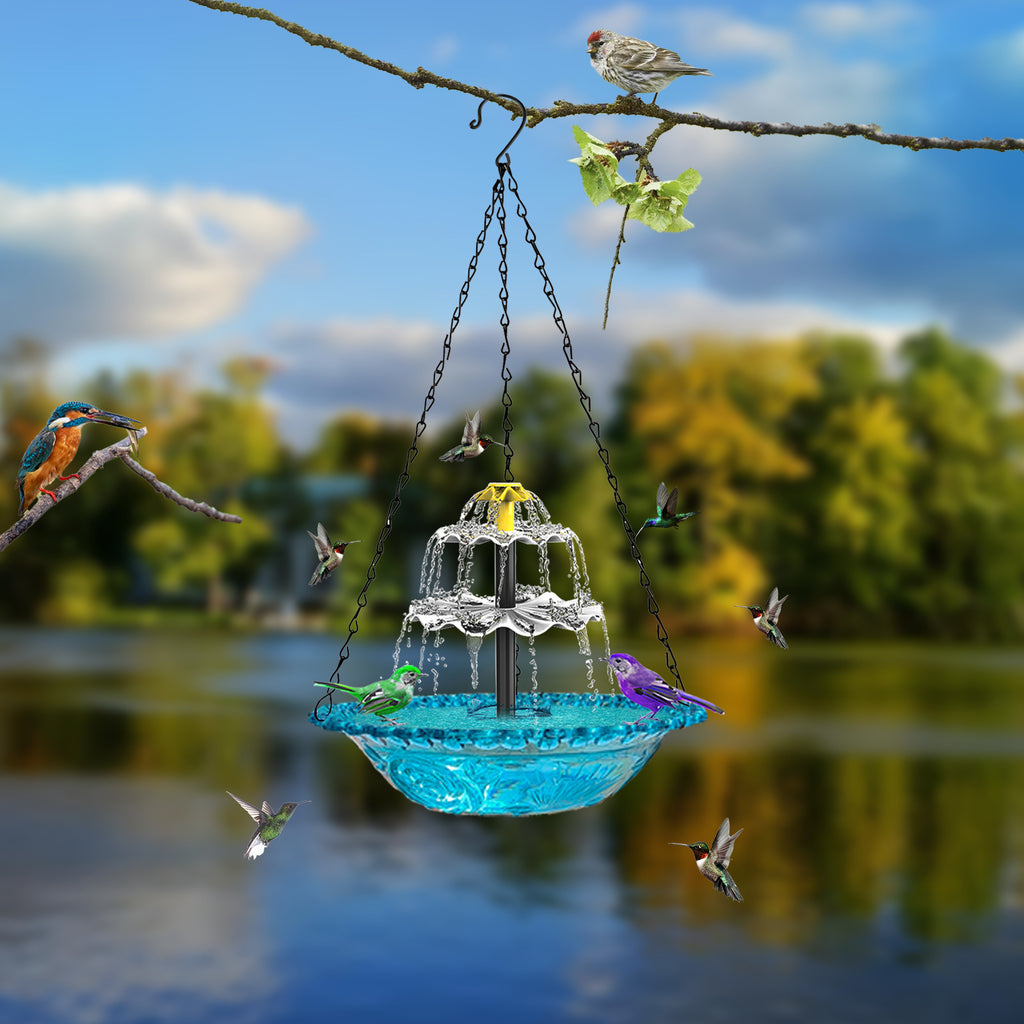 Solar-powered bird bath fountain for gardens